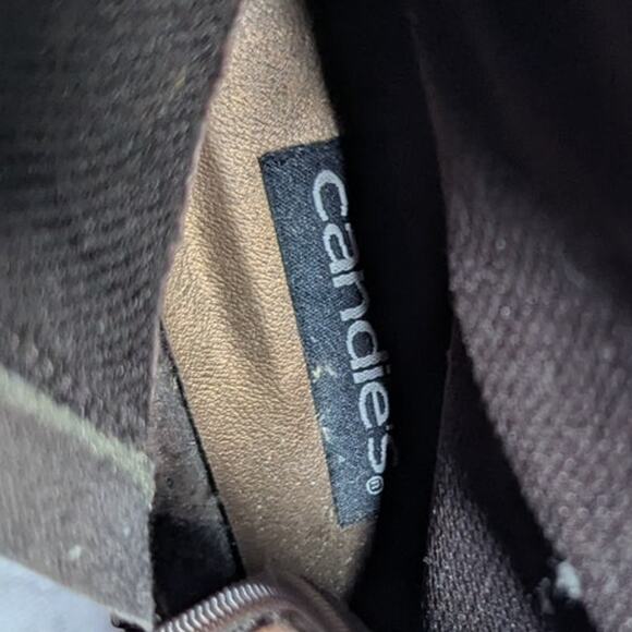 Vtg Y2K Candie's Camel Tan Leather Midi Square Toe Block Heel Ankle Boots Sz 7 - Picture 5 of 6